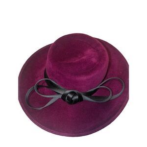 Vintage PHILIP TREACY LONDON Burgundy Rabbit Hair Wide Brim Kentucky Derby Royal